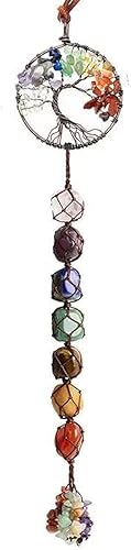 Fmelut Árbol de la vida 7 piedras de chakras, atrapasueños, cristales curativos, regalos de decoración de habitación de bruja Feng Shui para