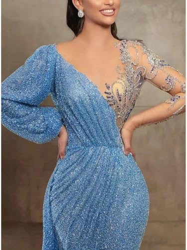 Elegant Mermaid/Trumpet Sequined Prom Celebrity Gown Illusion Neck Long Sleeves Court Train Formal Dress 20243