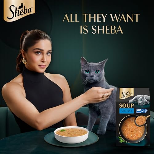 Image of Sheba Soup with Tuna Adult Wet Cat Food, 160g (4 x 40g), Finely Sliced Pieces of Tuna in Smooth, Silky and Velvety Broth (Pack of 4)