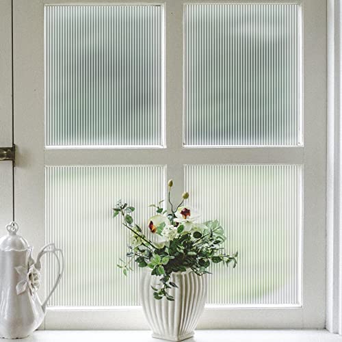 Image of VELIMAX Reeded Glass Window Film, Window Privacy Film, Frosted Window Vinyl, 3D Decorative Decals Non Adhesive for Bathroom Living Room 23.6x78.7 inches