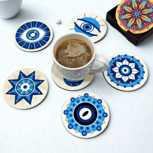 Image of Zesta Coasters for Cups Set of 6 / Wooden Coasters for Bar Accessories for Home /Tea Coaster Set of 6 / Waterproof Dining Table Decor Glass Cover