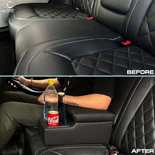 Image of Carigiri Premium Car Rear Seat Armrest for All Cars (Universal) with Ergonomic Foam And Storage Box (Nappa Leatherette,Premium Stitching) (Black with Black Stitching)