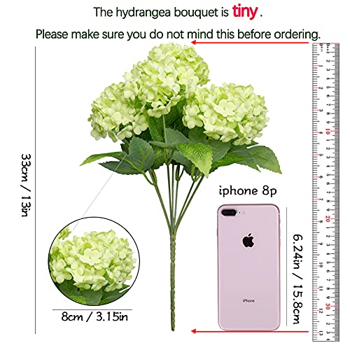 Greentime Tiny Artificial 7 Heads Hydrangea Bouquet Faux 13 Inches Mini Silk Hydrangea Flowers Summer Floral For Wedding Home Table Centerpiece Party Decoration (Green) #TOP2
