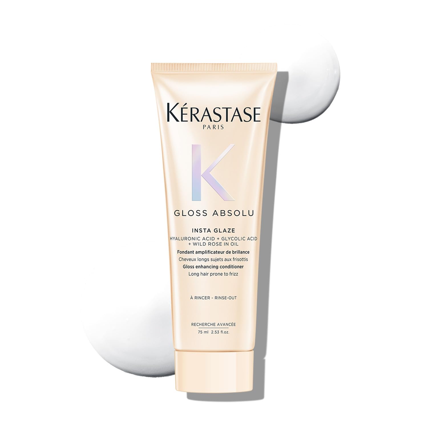 Kérastase Gloss Absolu Anti-Frizz Foaming Conditioner For Bouncy, Glossy Hair | Fine To Medium Hair | 4-Days Anti-Frizz | With Hyaluronic & Glycolic Acid, Wild Rose-In-Oil | 75ml