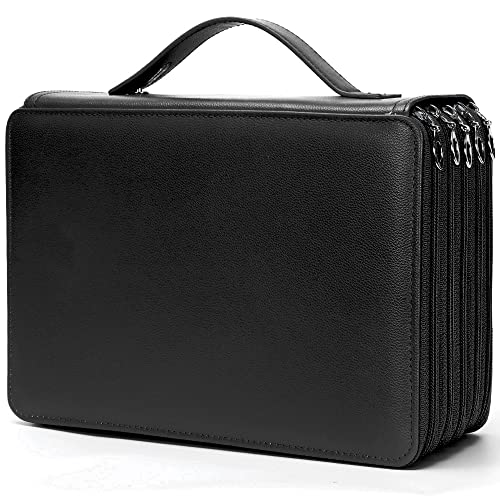 Image of Vomgomfom 252 Slots Pencil Case 5-Layer PU Leather, Handle, Solid Black