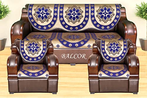 Image of Cotton 6 PCs Design DECAN Sofa Cover Set of 5 Seater(3+1+1)-Blue