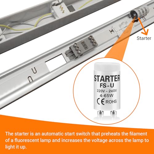 TOKIISHE 12 Stück Leuchtstoffröhren Starter FS-U 4-65 W 220V-240V, Starter für Leuchtstoffröhren, für Einzelschaltung von Leuchtstoffröhren