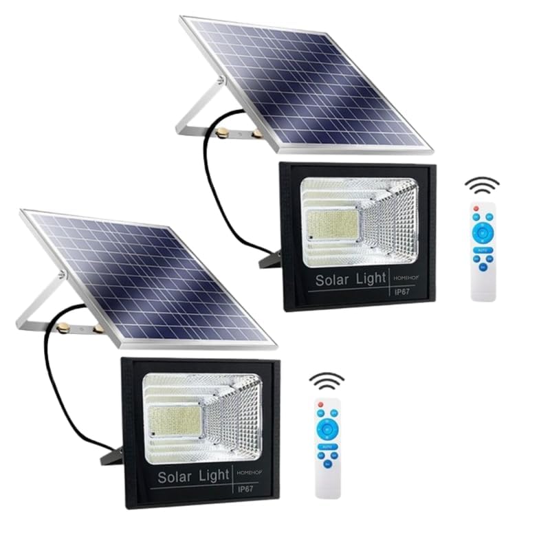 Homehop Solar Flood Light Outdoor LED Waterproof Automatic Wall Mount Lamp for Home,Garden,Balcony, Patio with Remote Control (ABS, 168 LED, Combo Pack of 2)
