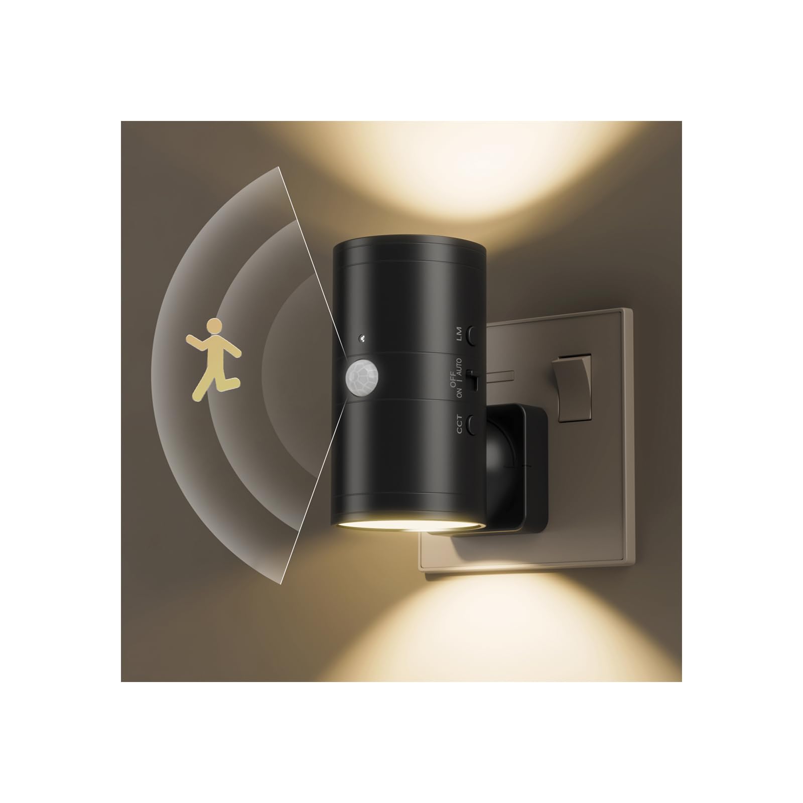 Fibrdoo Motion Sensor Night Light Plug in Wall, LED Lights Indoor with Adjustable Brightness and 3 Colors, Dimmable Nightlight for Hallway, Bedroom, Kids Room, Kitchen, Garage, Stairway, 1 Pack
