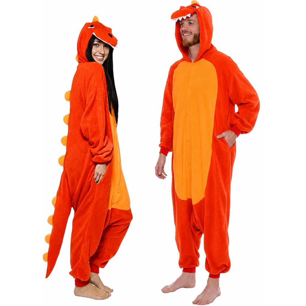 Dinosaur Adult Onesie - T-Rex Halloween Costume - Plush Dino One Piece Cosplay Suit for Adults, Women and Men