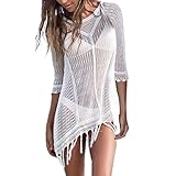 Damen Bademode Sexy Sommer Lose Häkeln Gestrickte Spitze Quaste Bikini Cover Up Strandponcho Mini Kleid Beach Tops