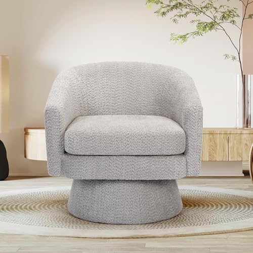 Sillón giratorio moderno de chenilla gris claro miniatura 4