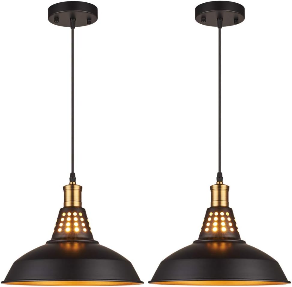 Amabao Lighting, 2 Lights, Black Metal Industrial Barn Pendant Lights, E26 Bulb Base,LED Bulbs Not Included