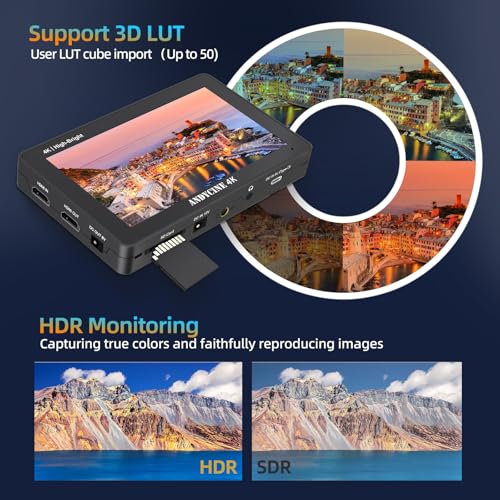 Image of ANDYCINE A6 Plus V2 6 inch On Camera Monitor Bundle, 1920x1080 IPS Field Touchscreen HDR 4K HDMI 8.4V DC 5V2A USB C with Carry Case, Sunhood 3D LUT Waveform Peaking Focus Zebra