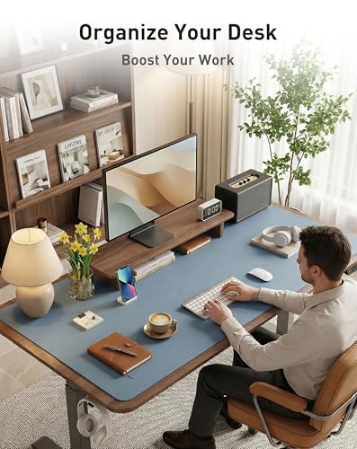 Image of Aothia Faux Leather Desk Mat - Large Mouse Pad, Non-Slip PU Leather Blotter, Waterproof Writing Surface for Office and Home (Denim Blue, 40 inch x 24 inch)