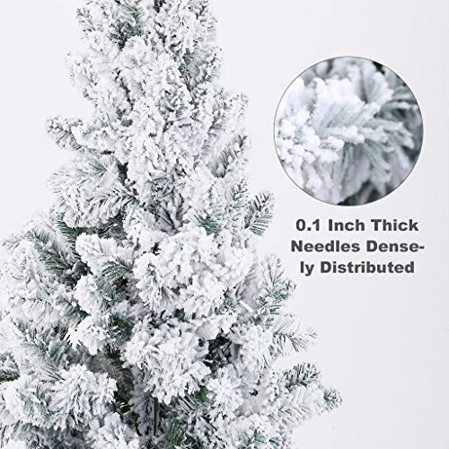xiannv 6ft/7.5ft Premium Snow Flocked Hinged Artificial Pine Christmas Tree Holiday Decor w/Metal Stand for Holiday Decoration (White, 7.5Feet)