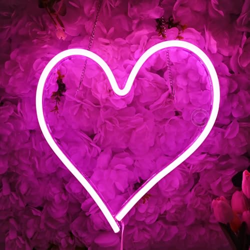 Image of Britrio LED Neon Light Sign, 13.4 inchx12.6 inch Heart Shape Neon Sign Wall Hanging Sign Wall Art for Bar Bedroom Living Room Kid's Room Party,Home Decor Neon Night Light USB Powered(Pink Heart)