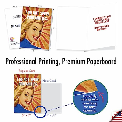 Nobleworks - 1 Funny Happy Birthday Greeting Card - Retro Woman Humor, Notecard Talk Bubbles - Mind Your Language C3229Bdg #TOP2