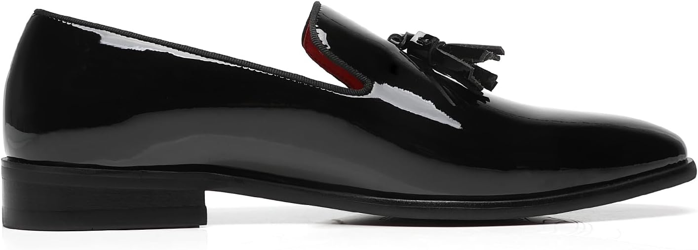 ELANROMAN Men's Patent Leather Loafers Wedding Party Prom Shoes - Image 3
