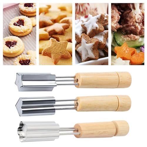 3 Piezas Moldes De Galletas Para Niños Con Mango De Madera 16x2,3 Cm Cortadores De Galletas Acero Inoxidable Mini Estrella Cortador Estrella Corazón Flor Para Fondant Alimentos Decorativos