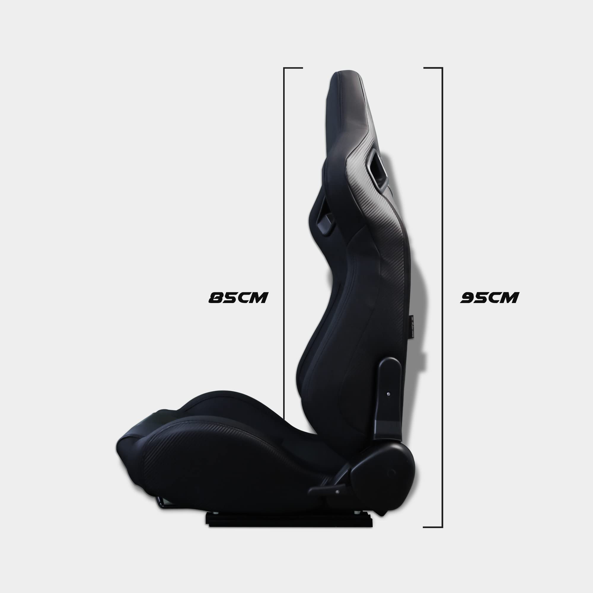 M MODAUTO Asiento Deportivo Coche,Semibaquet Ajustable,Ríeles incluidos,Conductor y Pasajero, para Coche y Simulador de Conducción,Modelo N775L,Asiento Negro con Carbono