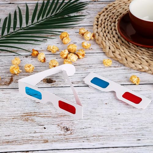 20 Pairs 3D Paper Glasses for Movies, Movie Glasses, 3D Glasses Red and Cyan Lens White Frame Anaglyph Glasses Cardboard for Movies, Folded in Protective Sleeve