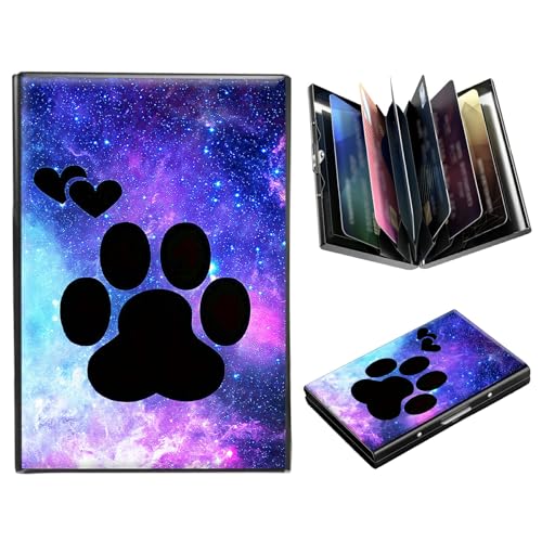 RFID Blocking Metal Wallet - Slim Aluminum Credit Card Holder for Men & Women with ID Window, Business Card Slot Secure Compact Minimalist Wallet,Dog Paw Print