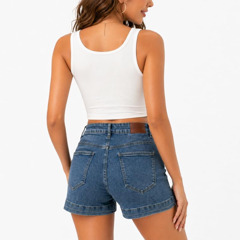 Women's Casual High Waisted Slim Fit Stretch Cuffed Denim Shorts image 3