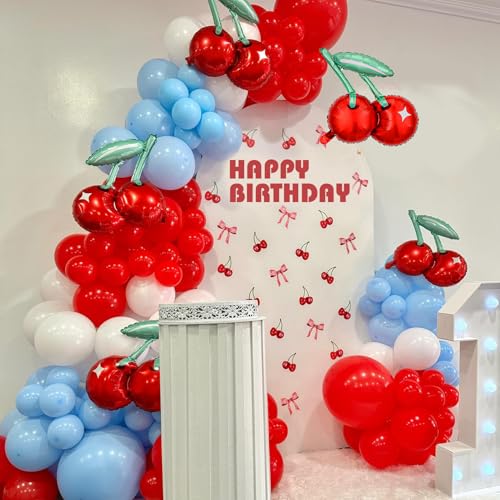 Image of Cherry-Balloons Summer-Birthday-Balloon 6PCS 20inch Red Fruit Cherry Themed Balloons Happy Birthday Party Decorations Wedding Baby Shower Supply