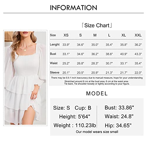 Byinns Women's Square Neck Ruffle Dress Long Sleeve Floral Print Tiered Tie Back Layered Swing Mini Dress #TOP5