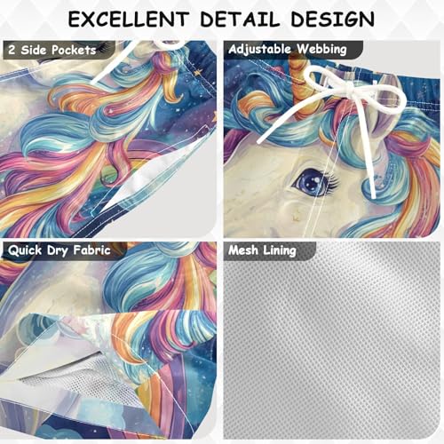 Pigsaly Boys Swim Trunks Colorful Happy Unicorns Boys Board Shorts Swimsuit Swimwear Summer Bathing Suit S3