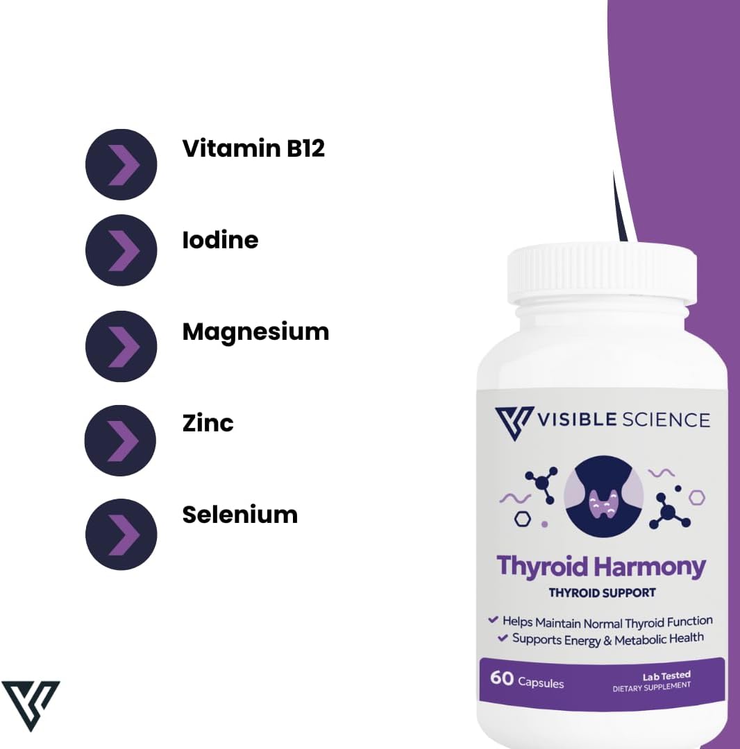 Thyroid Support – Energy, Focus & Metabolism Supplement with Iodine, Selenium, Ashwagandha, B12 & Zinc – Non-GMO, 60 Capsules