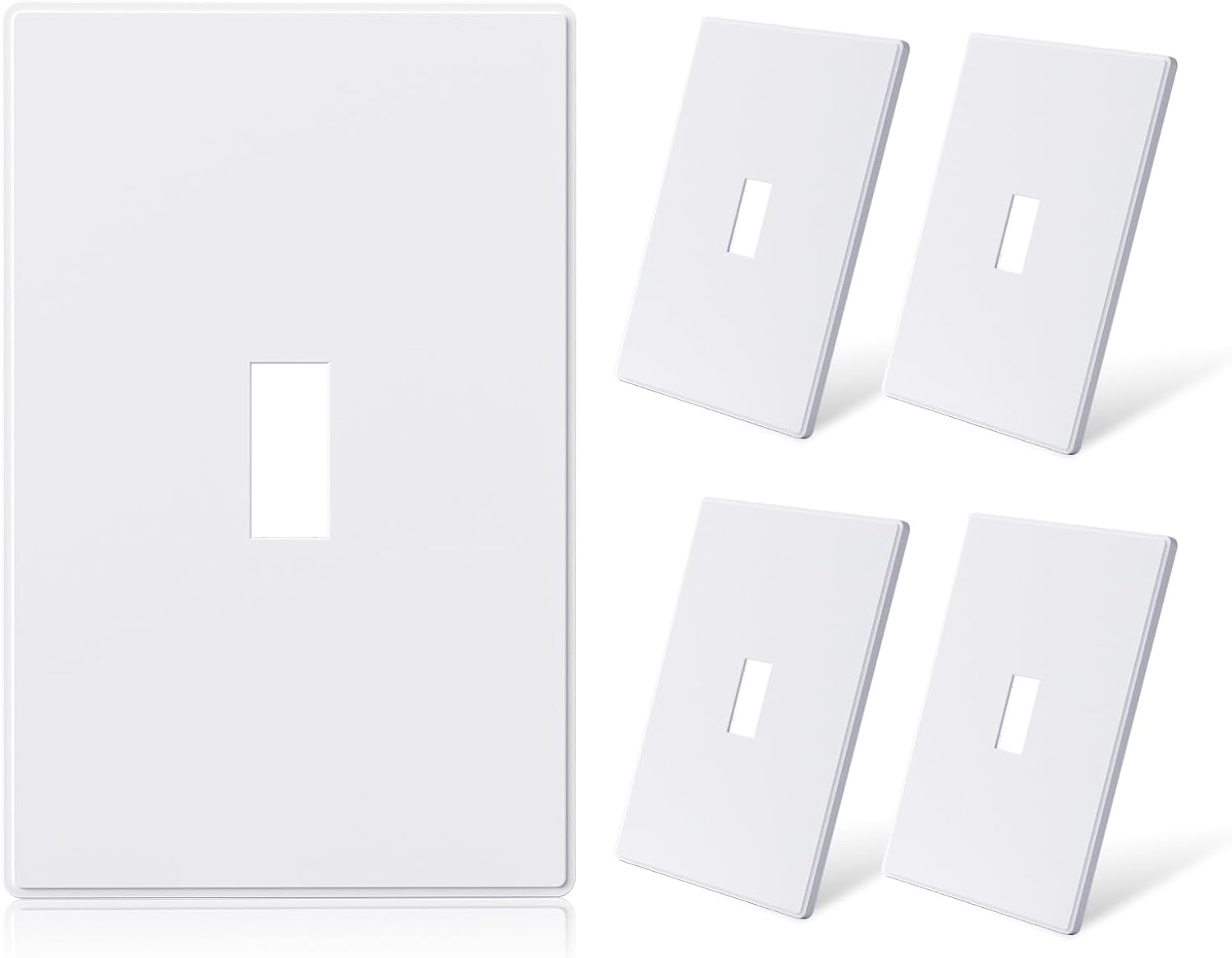 ELEGRP 1-Gang Screwless Toggle Wall Plates, Mid-Size Unbreakable Thermoplastic Faceplate Cover for Toggle Wall Switch & Dimmer Switch, UL Listed (5 Pack, Matte White)