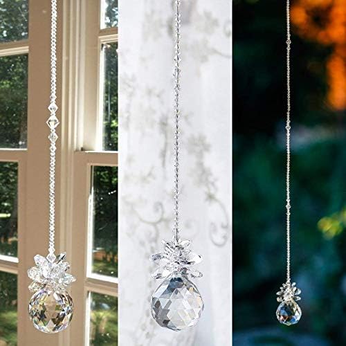 Crystal Rainbow Suncatcher,Hanging Suncatcher for Window with 40mm Glass Ball Prism,Glass Sun Catcher with 26-inch Long Beads Chain