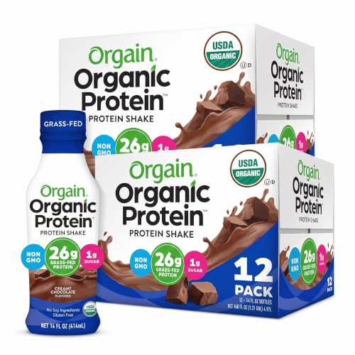 Orgain Organic Protein Shake,Grass Fed Dairy,Creamy Chocolate - 26g High Protein Whey Shake,Ready to Drink,Gluten Free,No Soy Ingredients,No Sugar Added,14 Fl Oz,(Pack of 24)
