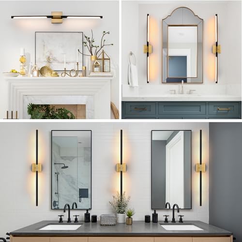 Image of TODOLUZ 40-Inch 5CCT 22W LED Bathroom Light Fixture, 2700K-5500K Wall Sconce Vanity Lighting with Rotatable Lamp Tube, Black & Brushed Brass