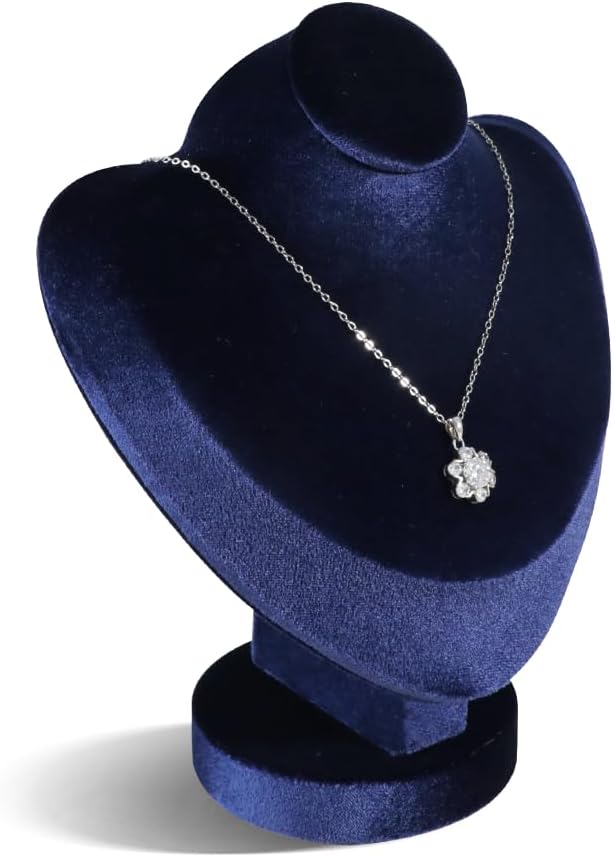 Resilient Velvet Necklace Display Bust Mannequin, Pendant Necklace Chest Stand for Retail Photography Livestream, Jewelry Shop Countertop Storage Organizer Holder (Dark Blue, Necklace Bust)