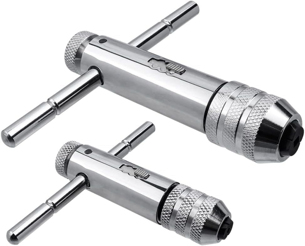 2Pcs Ratchet T Handle Tap Wrench, Adjustable T Bar Handle Holder Ratcheting Wrench for Metric M3-M8 / M5-M12 Thread Screw Taps