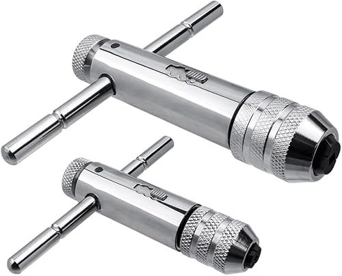 Bestgle 2Pcs Ratchet T Handle Tap Wrench, Adjustable T Bar Handle Holder Ratcheting Wrench for Metric M3-M8 / M5-M12 Thread Screw Taps