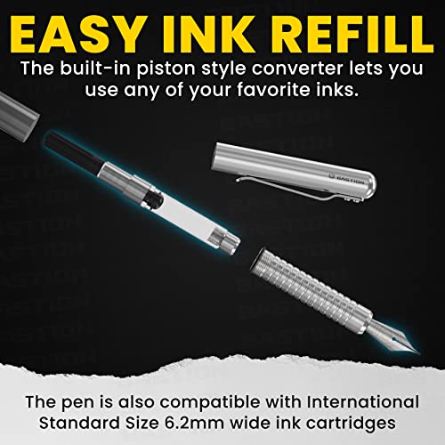 BASTION® Luxury Fountain Pen, Every Day Carry Pen with Ultra Fine Tip for Birthday Gift, Travel Pen for Work & School - Stainless Steel - Thumbnail 4