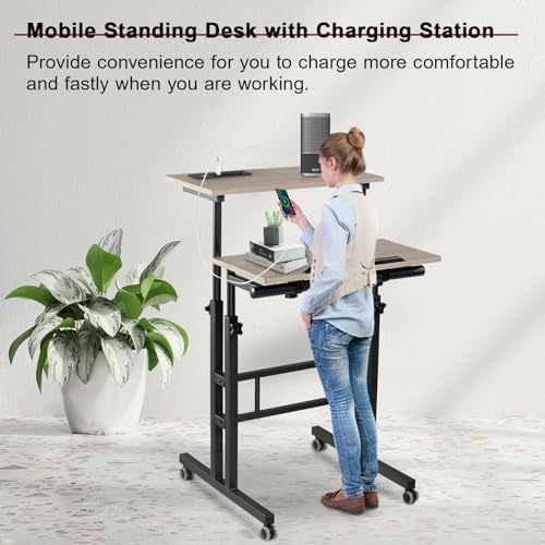 Image of Hadulcet Mobile Standing Desk Adjustable Height with Charging Station