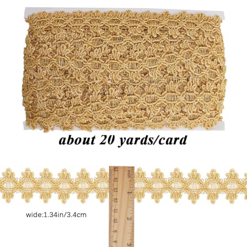 CABODYALS 18.3M 34mm Gold Woven Braided Ribbon Trim Polyester Lace Floral Trim Metallic Upholstery Gimp Braid Fabric Trimmings Bulk for Jewelry Making Sewing Craft Diy Decor Supply - Image 2