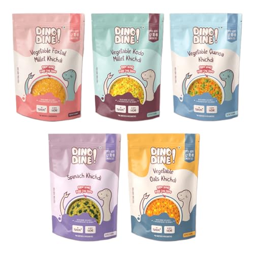 DINO DINE Baby Food For 12 to 18 Months Combo Pack | Instant Khichdi Mix for Toddlers | No Preservatives | Travel Friendly | Ready Healthy Meal in Just 5-10 Minutes (Pack of 5)