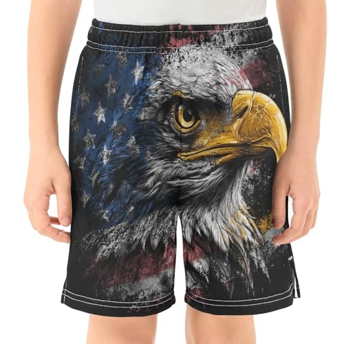 DOMIKING Hawk Black Kids Shorts Pull-on Boys Shorts with Elastic Waist Casual Athletic Pants for Outdoor Playwear Summer2
