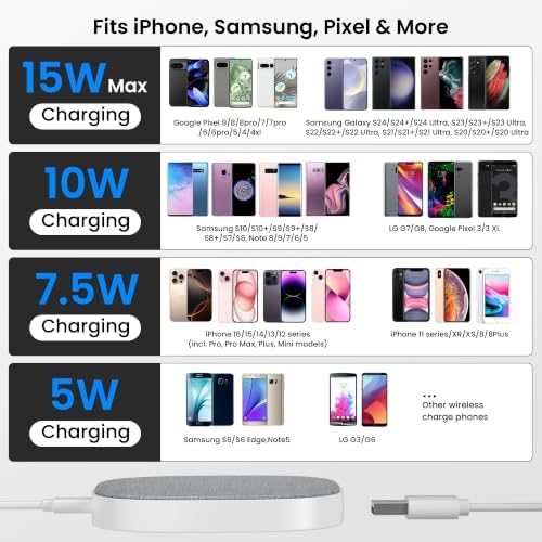 Wireless Charging Pad 15W for iPhone 16, Samsung, Portable Wireless Charger — view 2