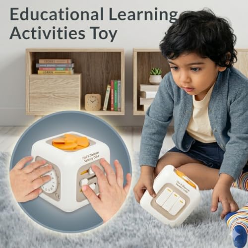 Image of Clapstore Montessori Toys 6 in 1 Preschool Board & Sensory Busy Activity Cube Toys for Toddlers Early Learning Fine Motor Skills Development Educational Travel Toy Birthday Gifts (Fan)
