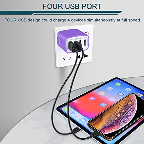 Image of Wall Charger, USB Charger Adapter, AILKIN 4.8A 4Multi Port Fast Charging Station Power Base Block Plug Cube Brick for iPhone, iPad, Samsung Galaxy, Moto, Google Pixel, Kindle Fire Plug Cargador Carro