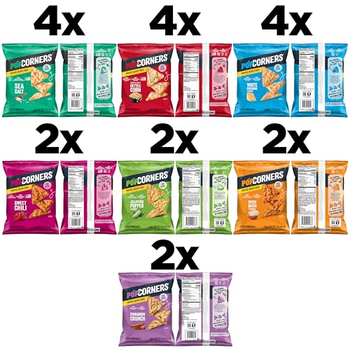 image for PopCorners Popped Corn Chips, 7 Flavor Variety Snack Pack, 1 oz Bags, 