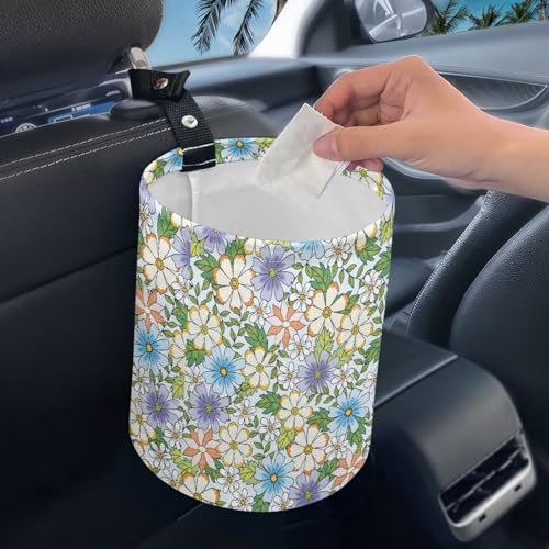 Image of Colorful Floral Waste Basket for Cars Car Garbage Can - Back Seat, Floor, or Hanging Headrest Car Accessories Interior Road Trip Essentials