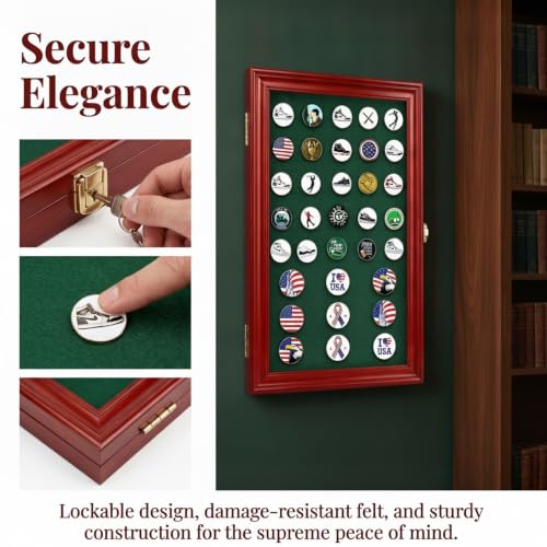 Image of Golf Balls and Accessories Display Case Cabinet Rack (Mahogany - Golf Marker Display)